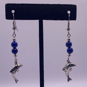 NWT Hand-made lapis lazuli and sterling silver dolphin earrings